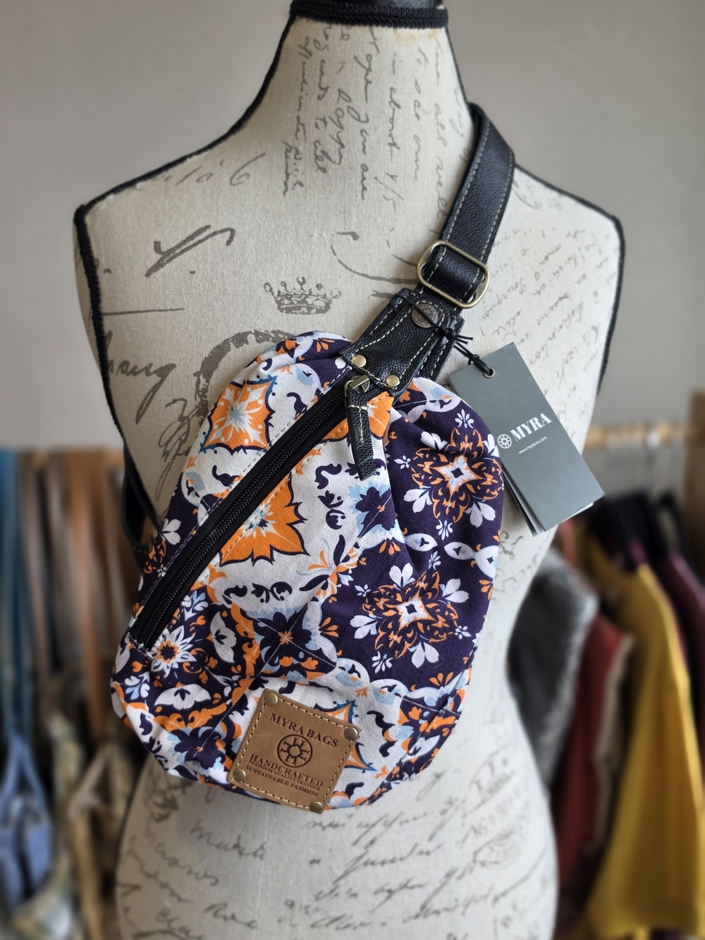 Myra Bag Navy, Orange & White Floral Crossbody Sling